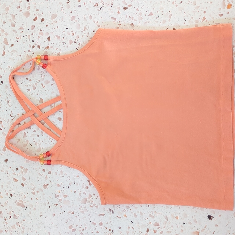 Light Orange Cami Top with Beaded and Criss Cross Straps | S